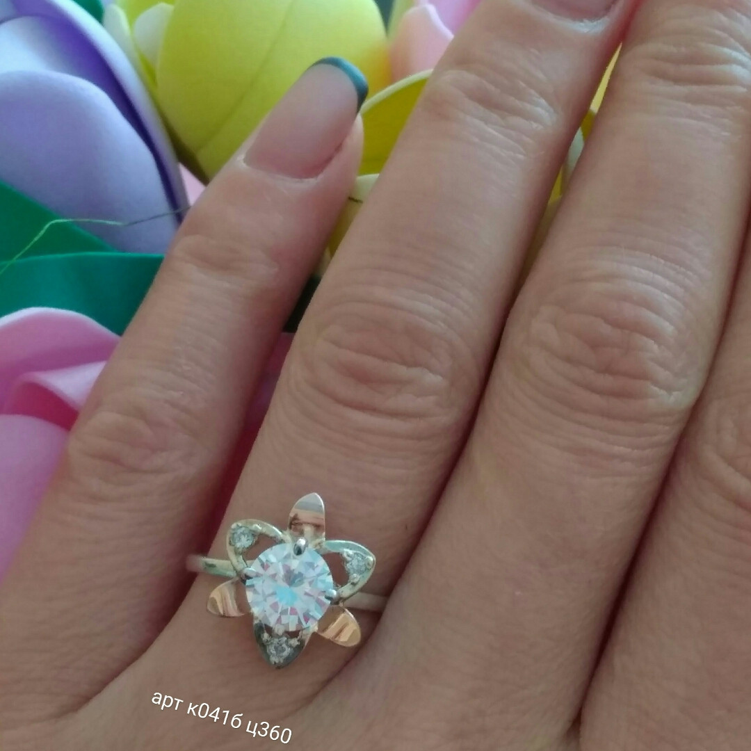 Кільце срібне 925 проби з золотими пластинами 375 - Зображення 3