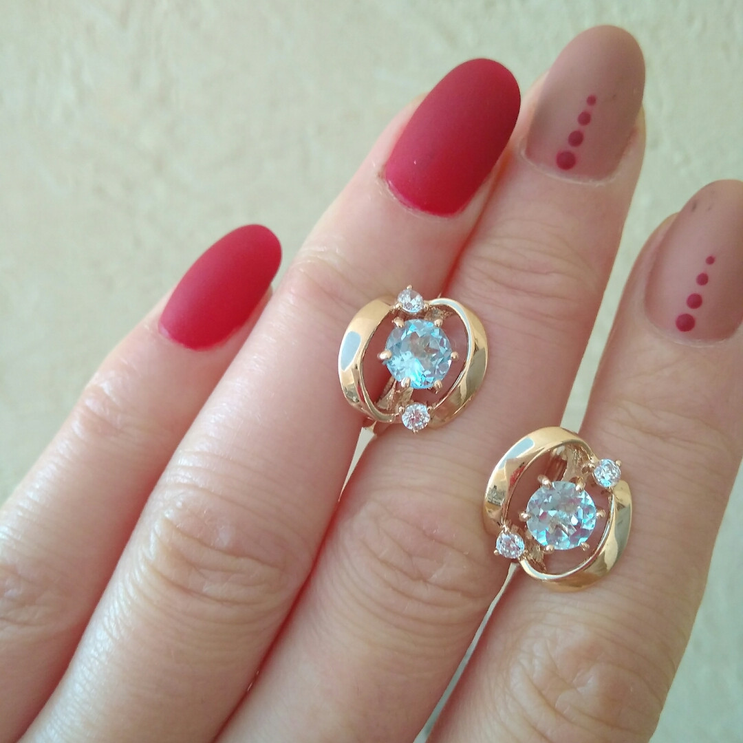 Золоті сережки на англійському замку з топазами - Зображення 2