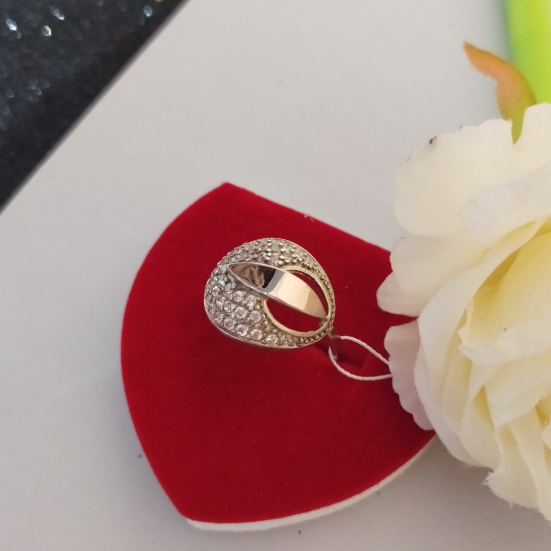 Кільце срібне з золотими пластинами 375 проби - Зображення 2