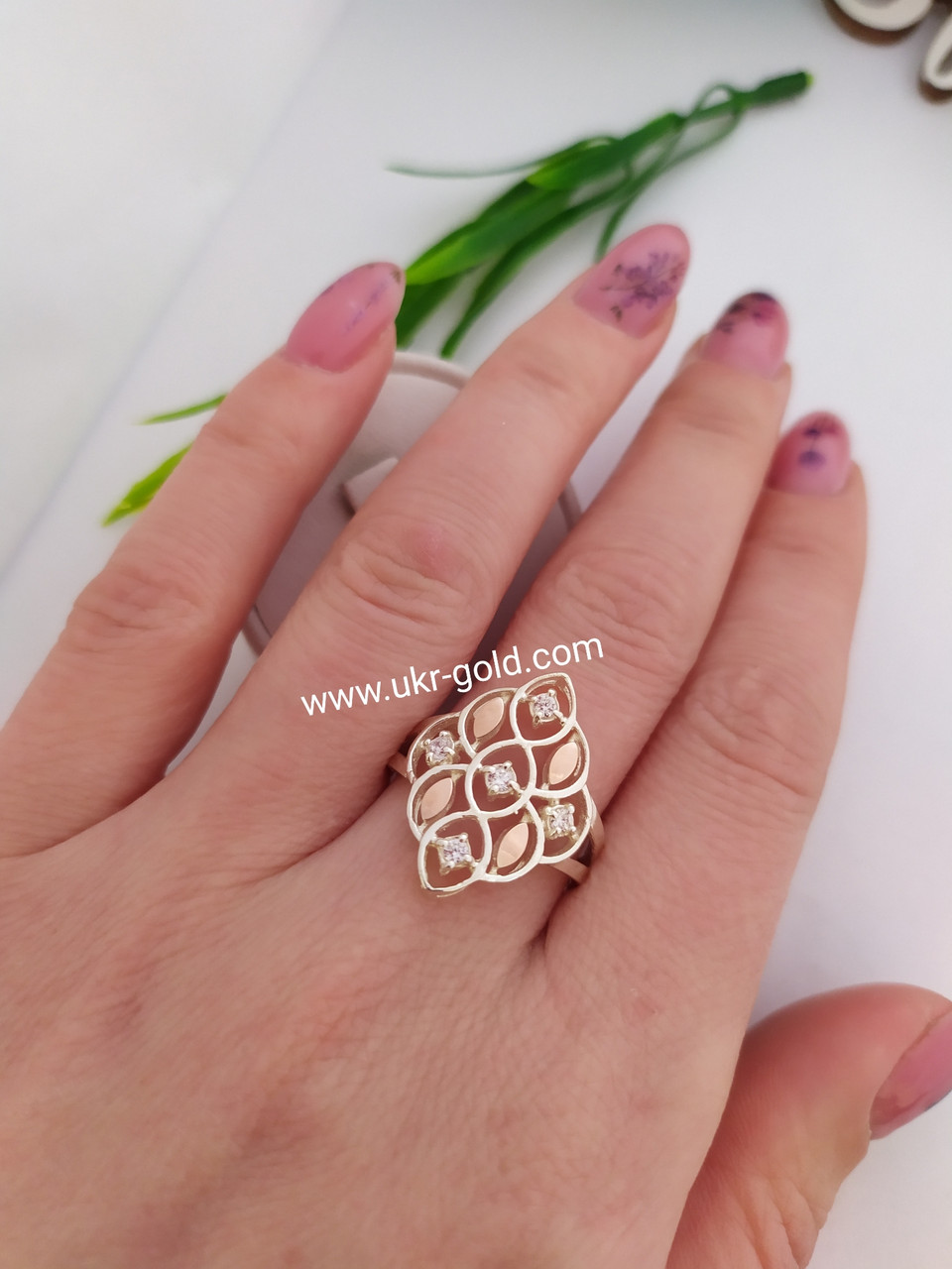 Кільце срібне з золотими пластинами