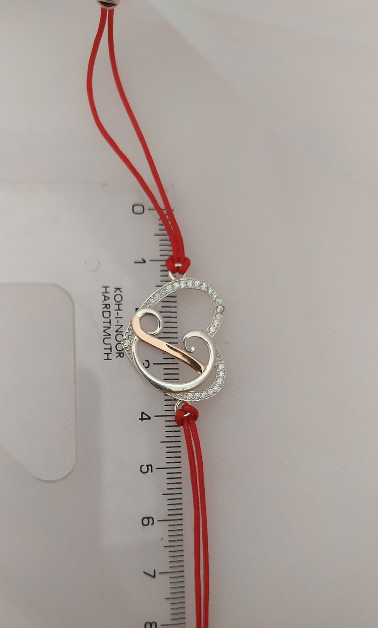 Червона ниточка на руку з сріблом 925 проби і пластинами золота 375 проби. - Зображення 2