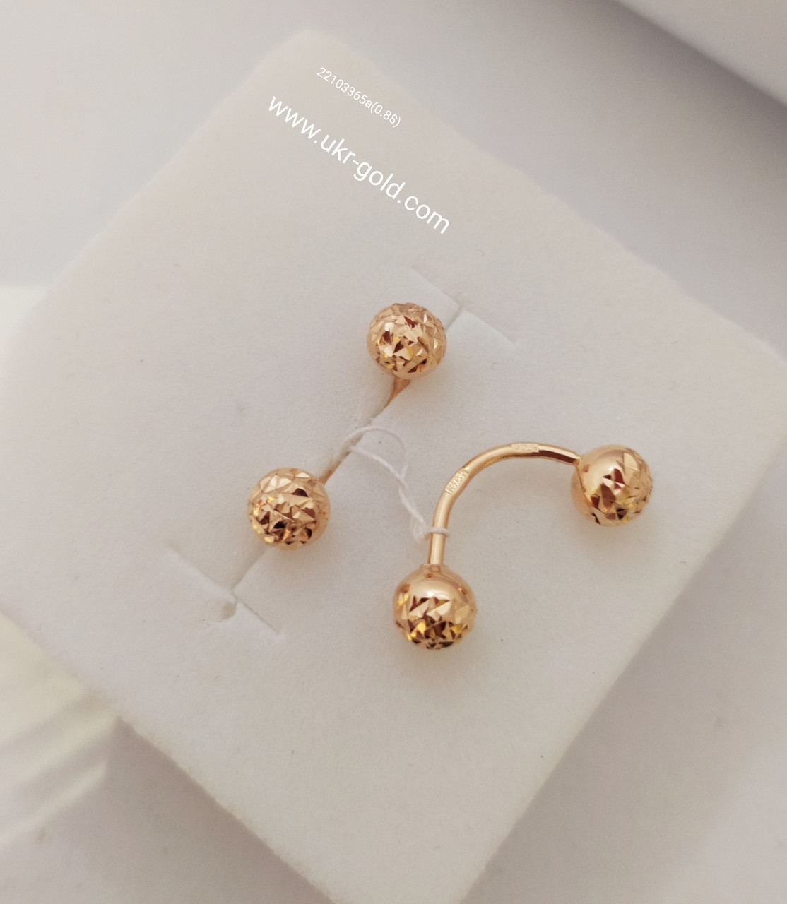 Золоті сережки з алмазним гравіюванням.Сережки шари кульки . - Зображення 3