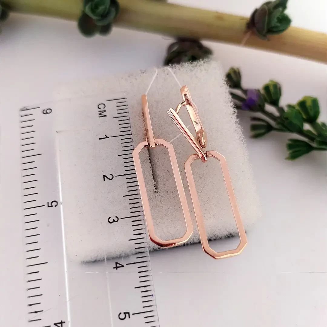 Золоті сережки геометрія без вставок, стильні золоті сережки 20137200 - Зображення 4