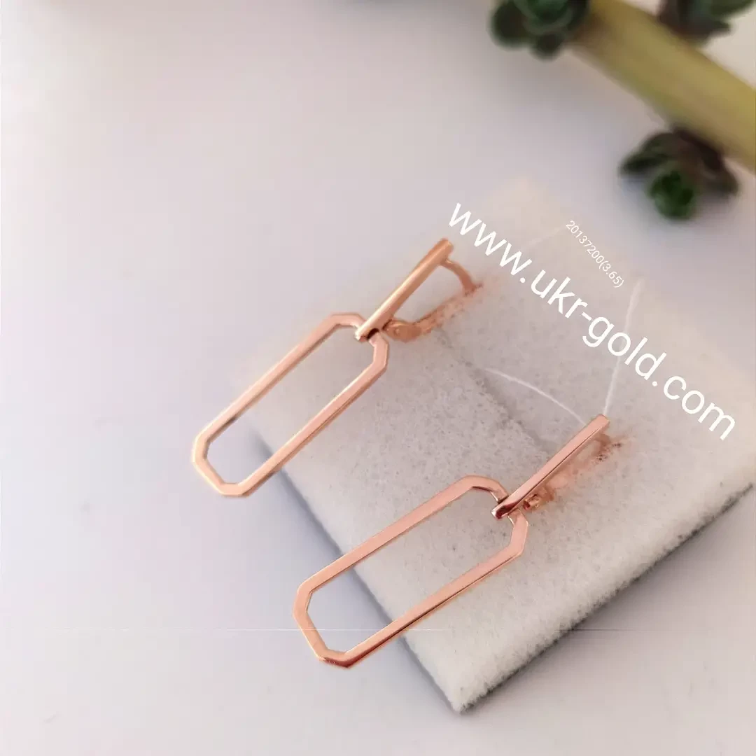 Золоті сережки геометрія без вставок, стильні золоті сережки 20137200 - Зображення 2