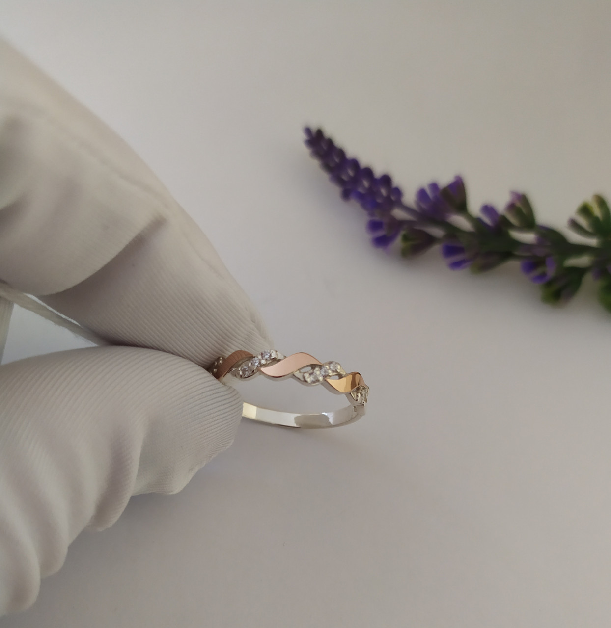 Срібне кільце з золотими пластинами і цирконієм 0346.10 - Зображення 3