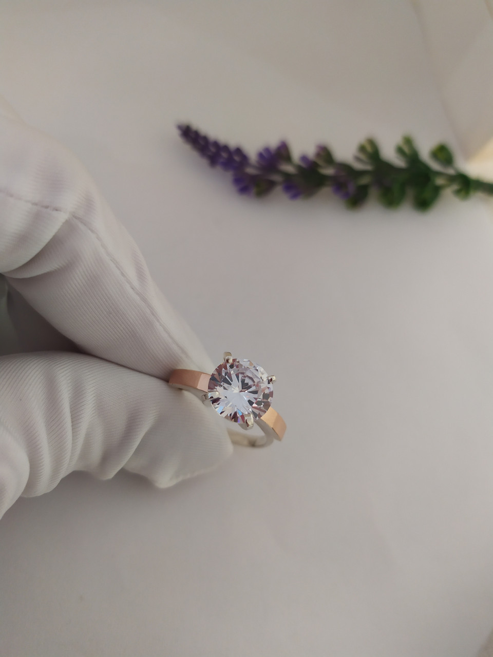 Срібне кільце з золотими пластинами і цирконієм - Зображення 3