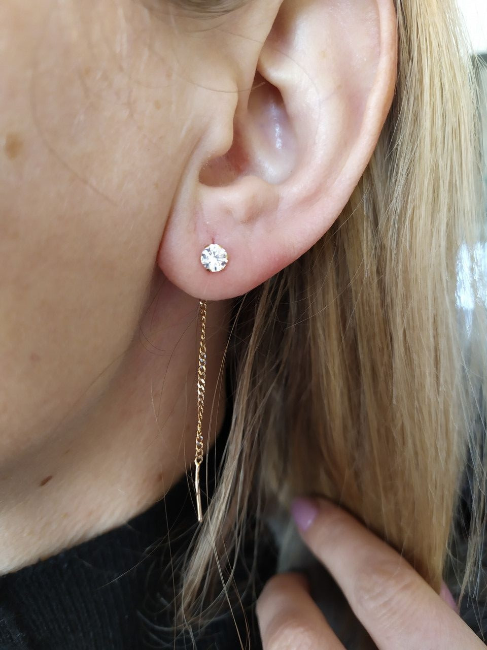 Сережки на ланцюжку з червоного золота з цирконієм - Зображення 3