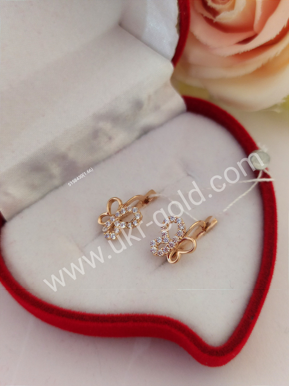 Золоті сережки метелики з цирконієм сережки метелики 5158430 - Зображення 3