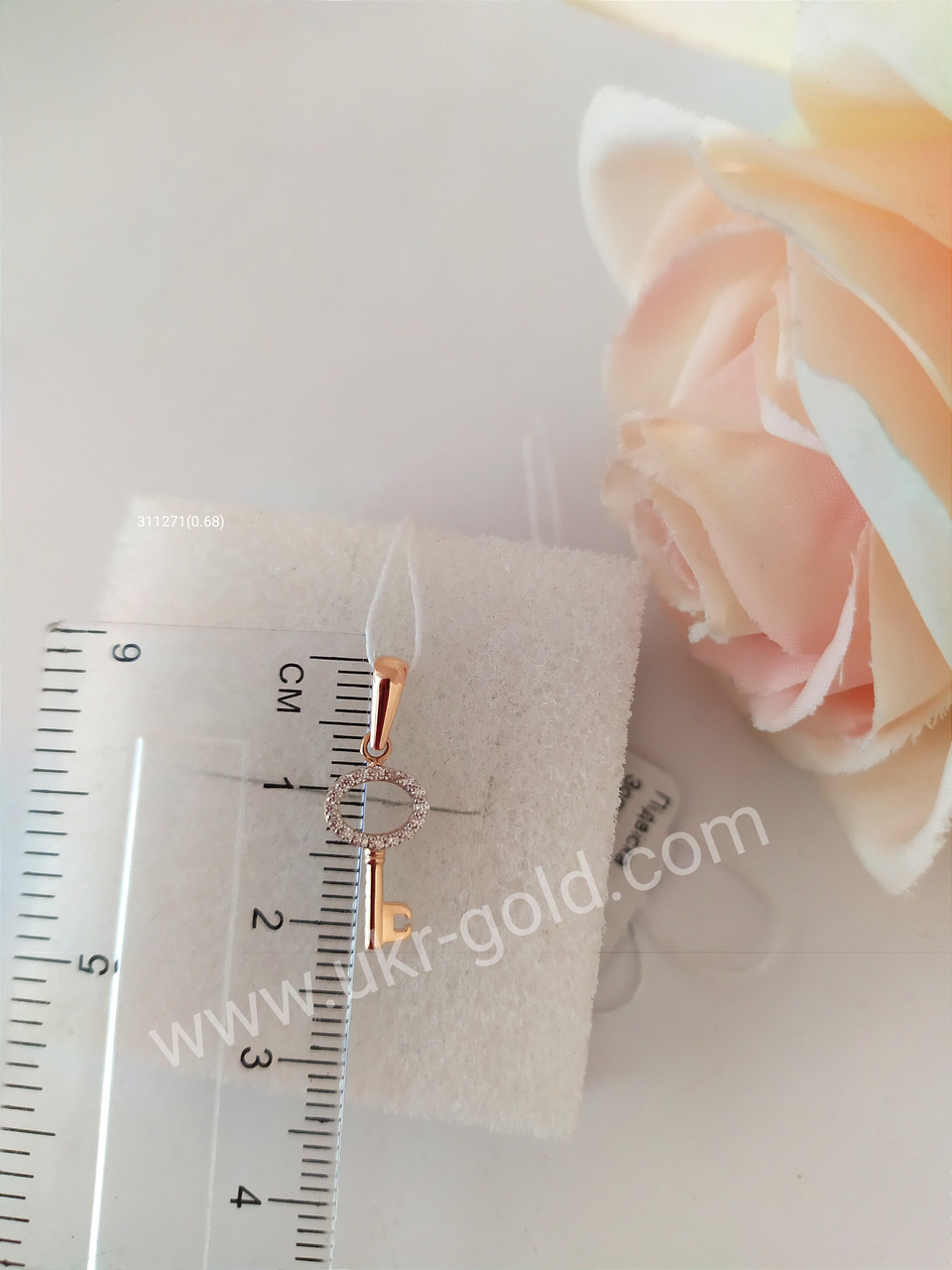 Золотий кулон ключ з цирконієм підвіска у вигляді ключа 311271 - Зображення 3