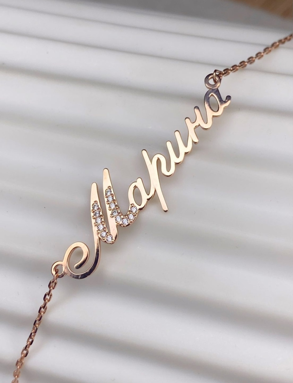 Срібне іменна кольє Марина з камінням - Зображення 2