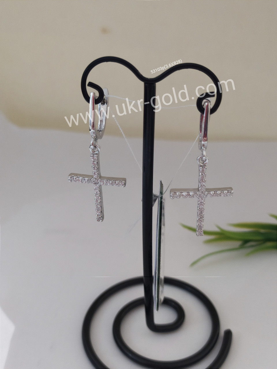 Срібні сережки з цирконієм сережки хрести сережки хрестики срібний сережки хрестики з камінням 53103р - Зображення 3