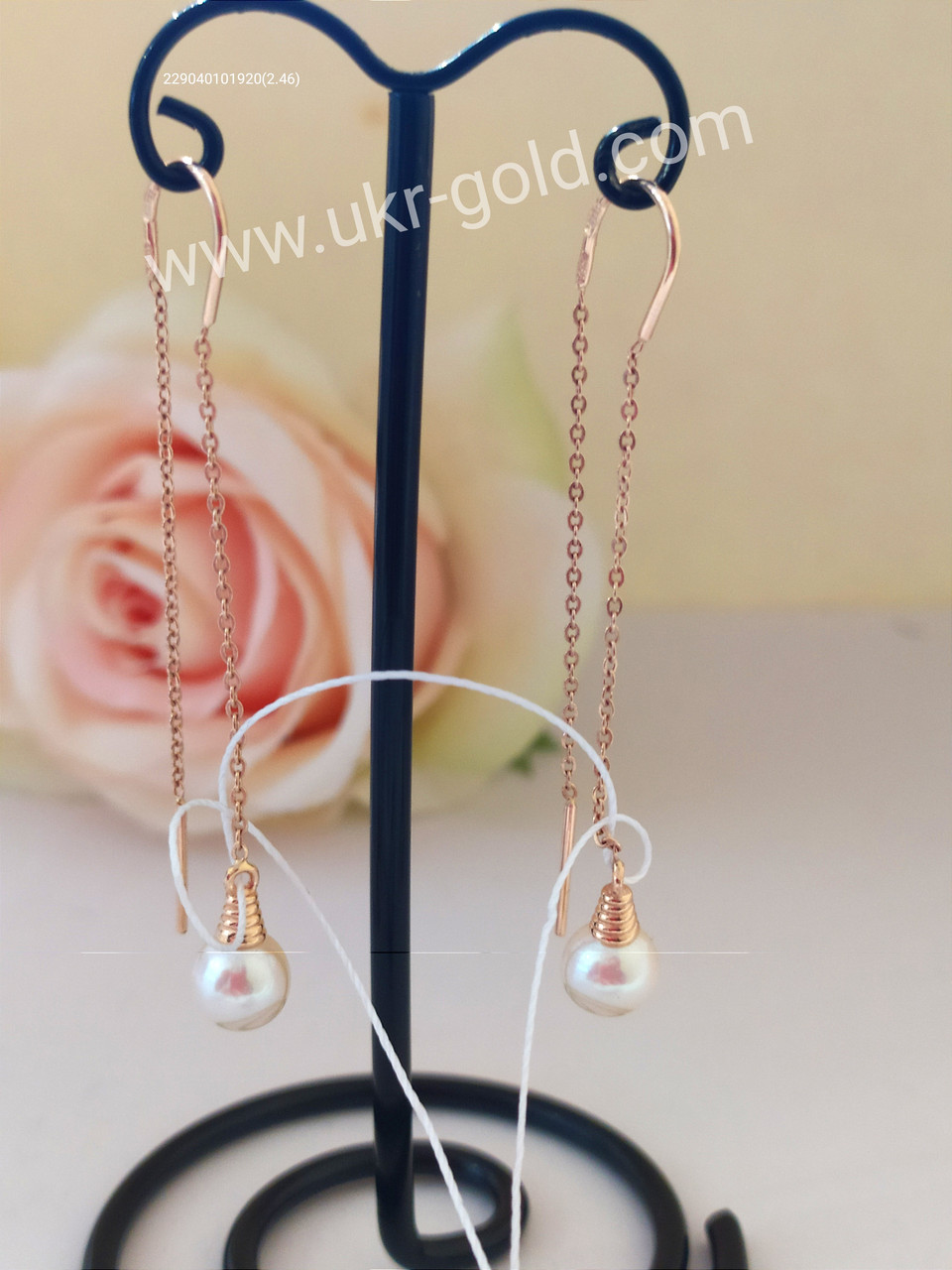 Золоті сережки протяжки з перлами, золоті сережки з перлами золоті сережки висячі 229040101920 - Зображення 2