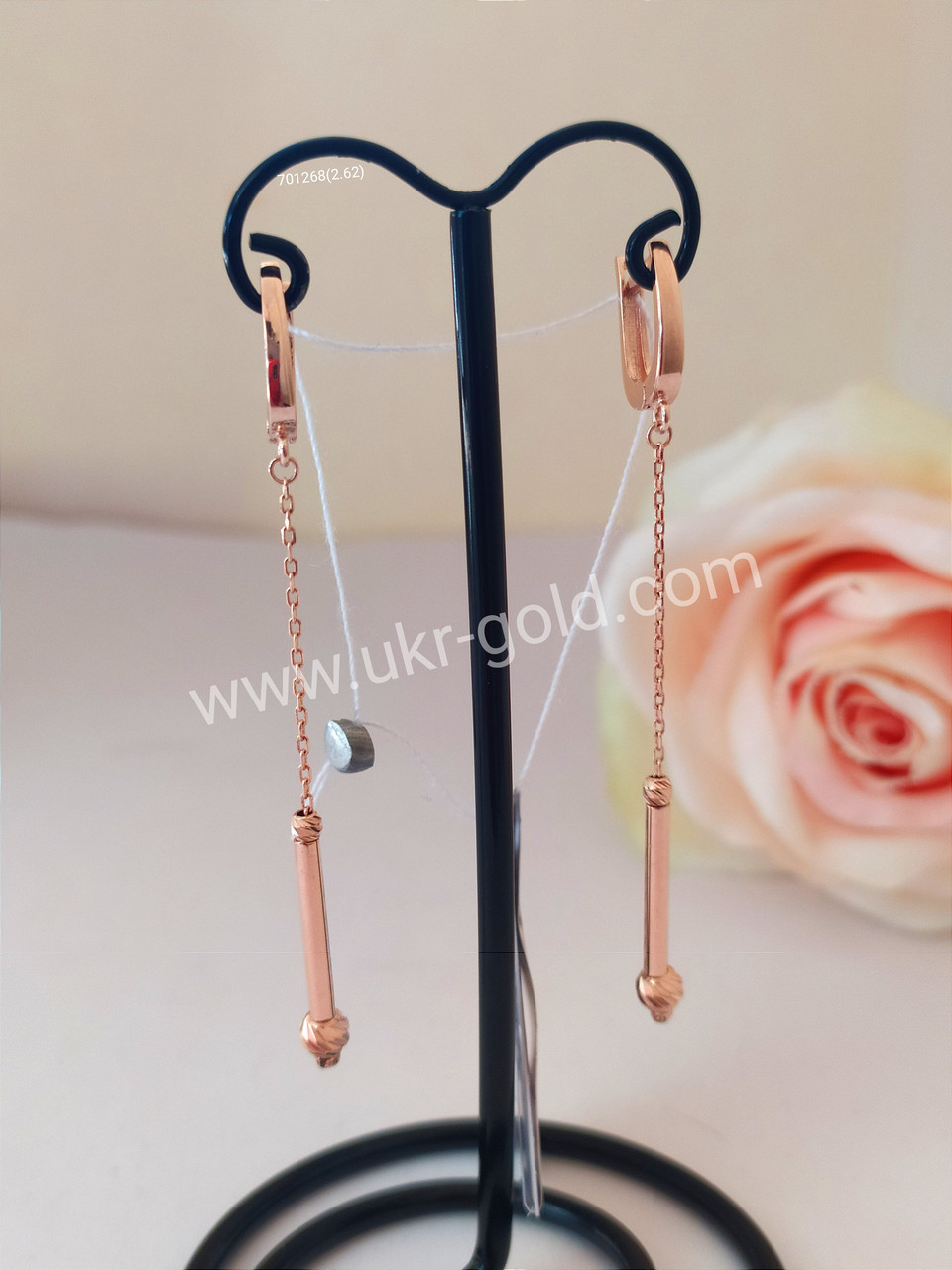Золоті сережки з ланцюжком золоті сережки довгі золоті сережки висячі 701268 - Зображення 2