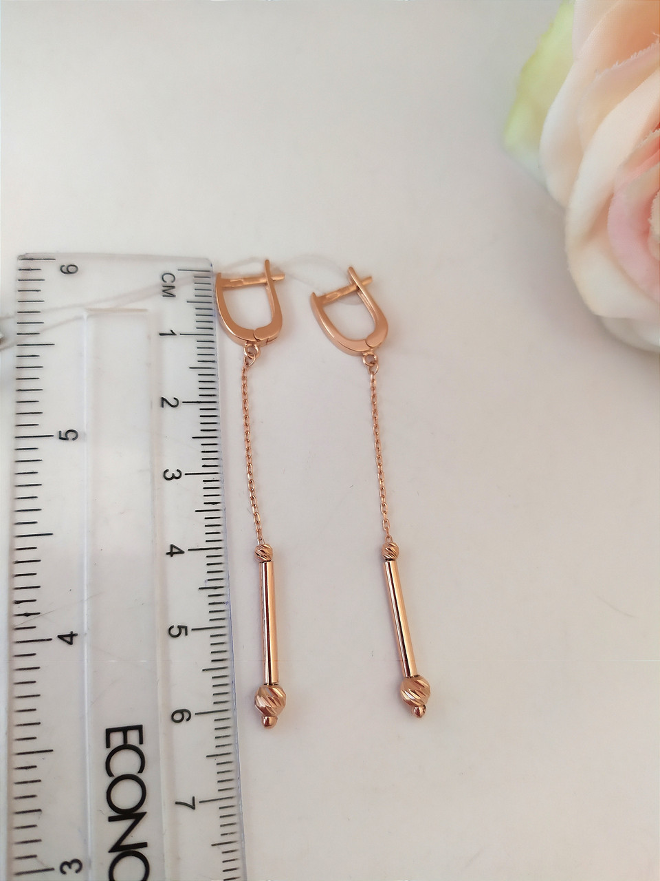 Золоті сережки з ланцюжком золоті сережки довгі золоті сережки висячі 701268 - Зображення 4