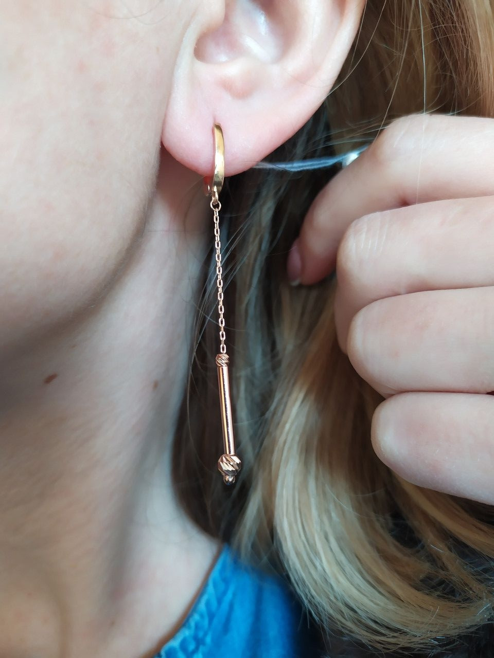 Золоті сережки з ланцюжком золоті сережки довгі золоті сережки висячі 701268 - Зображення 3