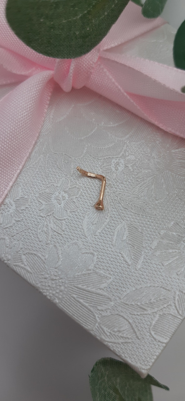 Золотий пірсинг в ніс з фианитом 585 проби - Зображення 2