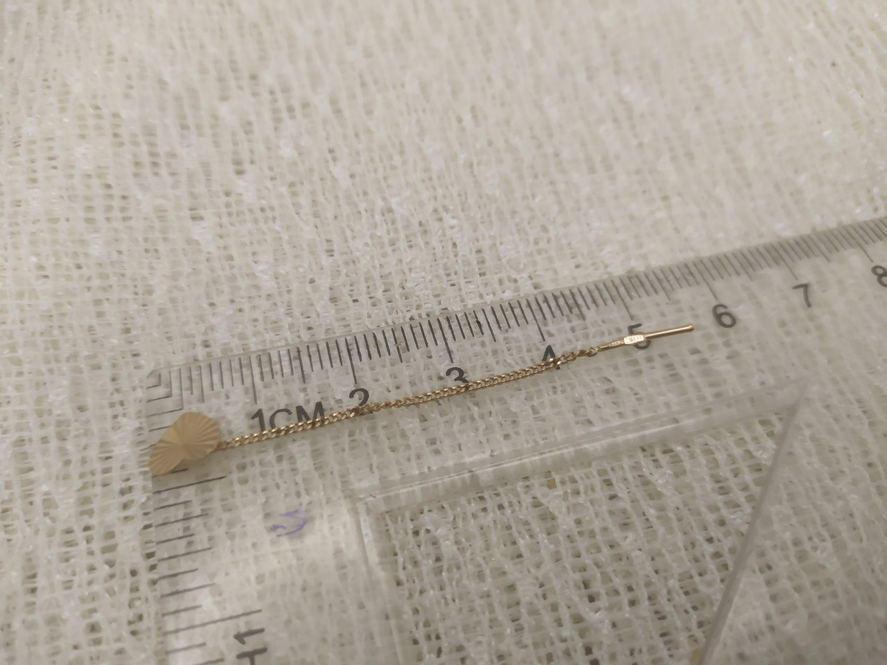 Золоті сережки протяжки на ланцюжку без вставок 585 проби з червоного золота - Зображення 3