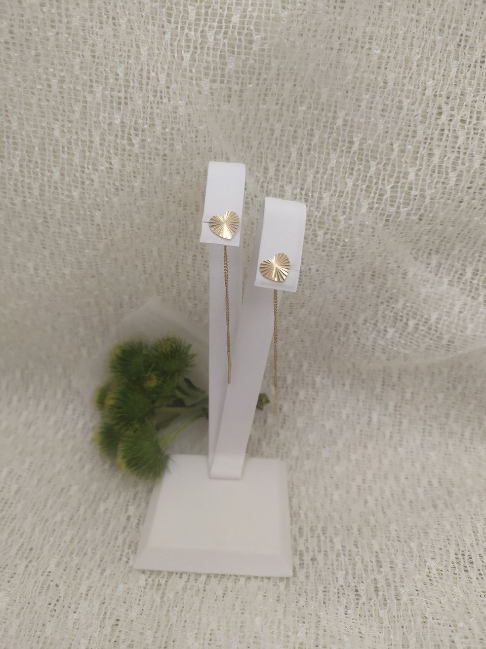 Золоті сережки протяжки на ланцюжку без вставок 585 проби з червоного золота