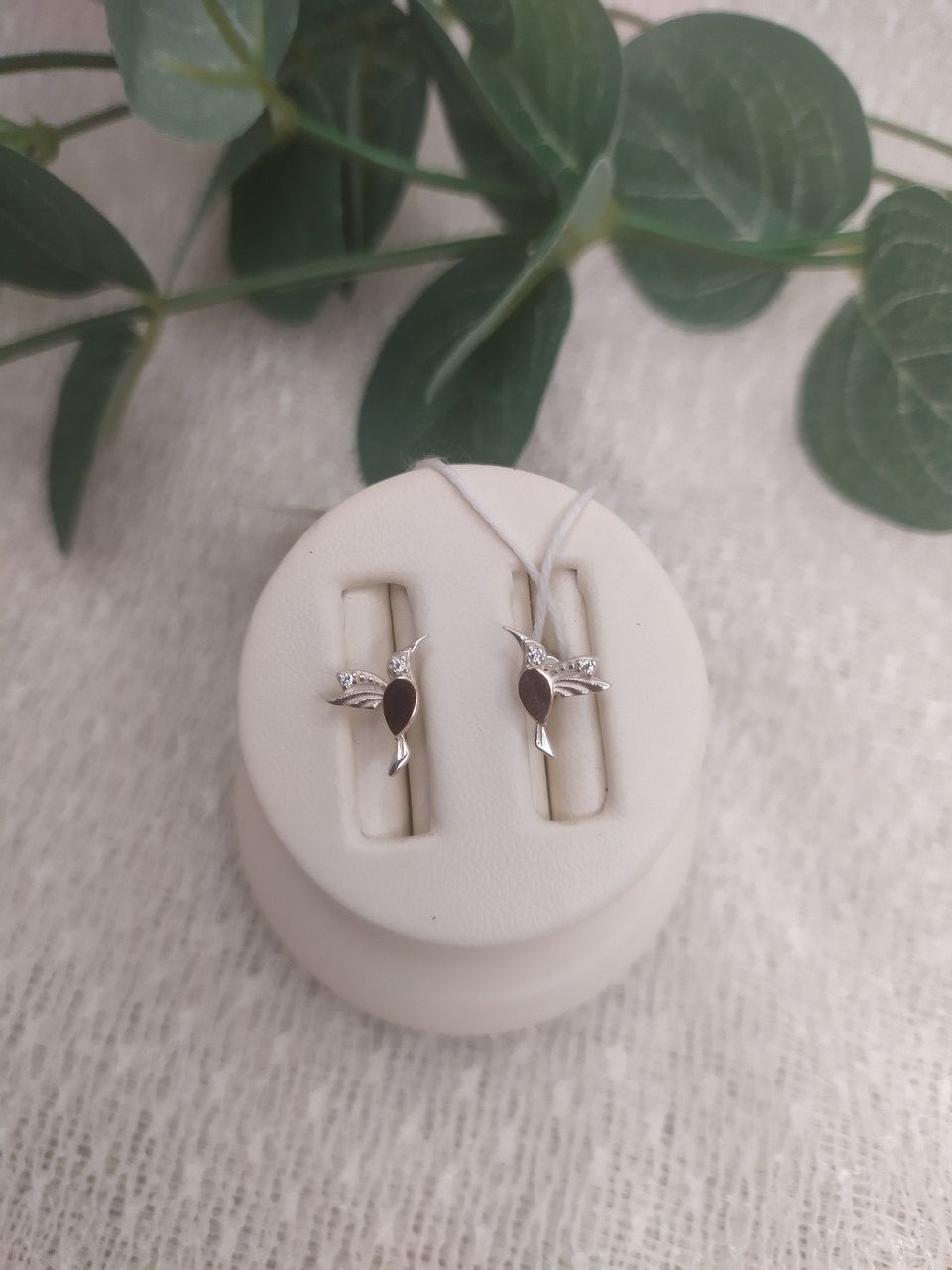 Срібні пумерети "колібрі" 925 проби з напаяною пластиною золота