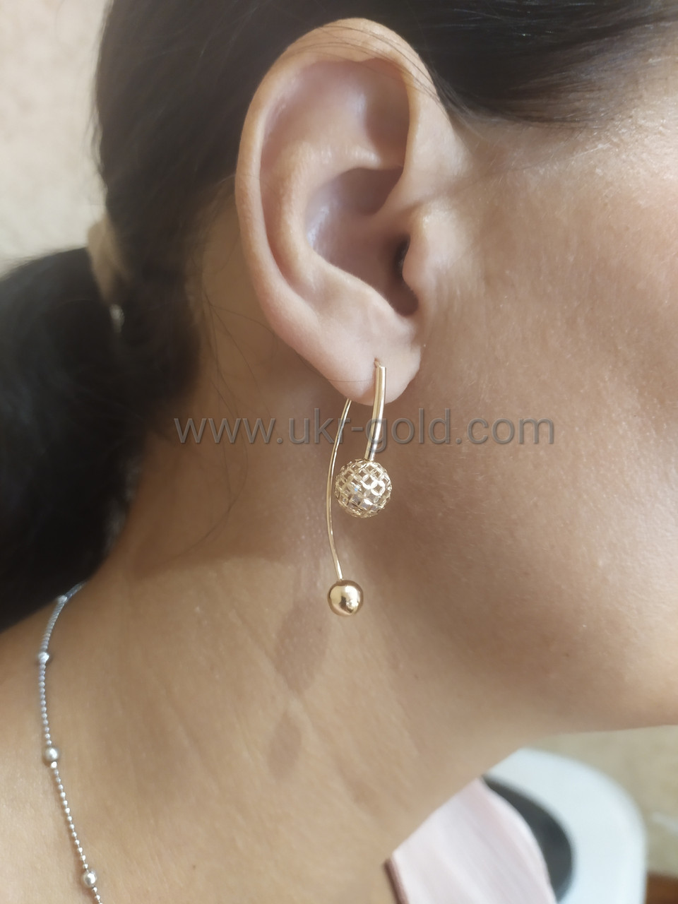 Золоті сережки 585 проби з фіанітами - Зображення 2