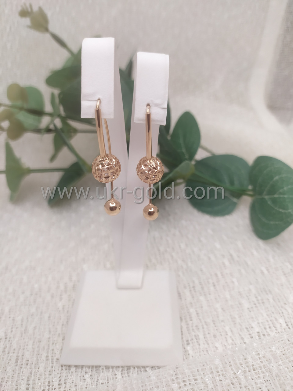 Золоті сережки 585 проби з фіанітами - Зображення 4