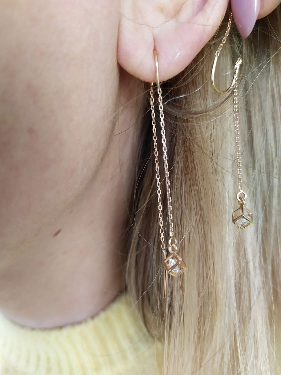 Золоті сережки протяжки з цирконієм - Зображення 3