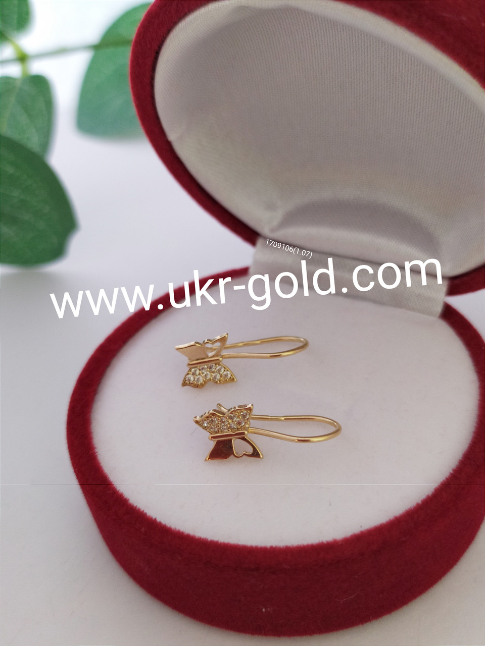 Золоті сережки метелики з цирконієм, золотые серьги бабочки из красного золота с цирконием