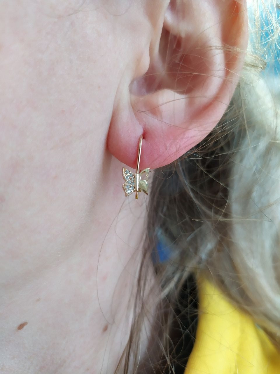 Золоті сережки метелики з цирконієм, золотые серьги бабочки из красного золота с цирконием - Зображення 3