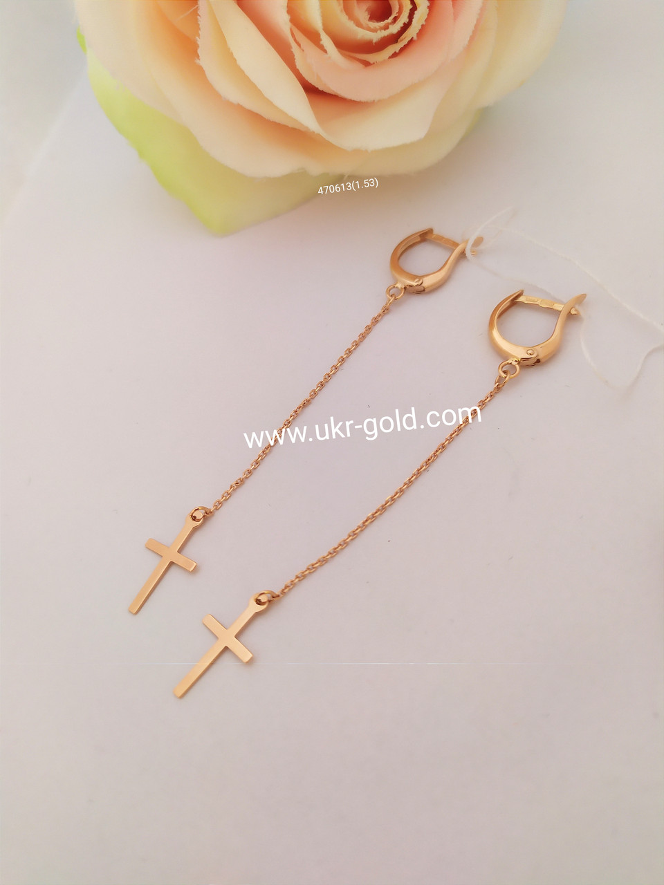Золоті сережки хрестики золоті сережки хрестики золоті сережки висячі, довгі - Зображення 4