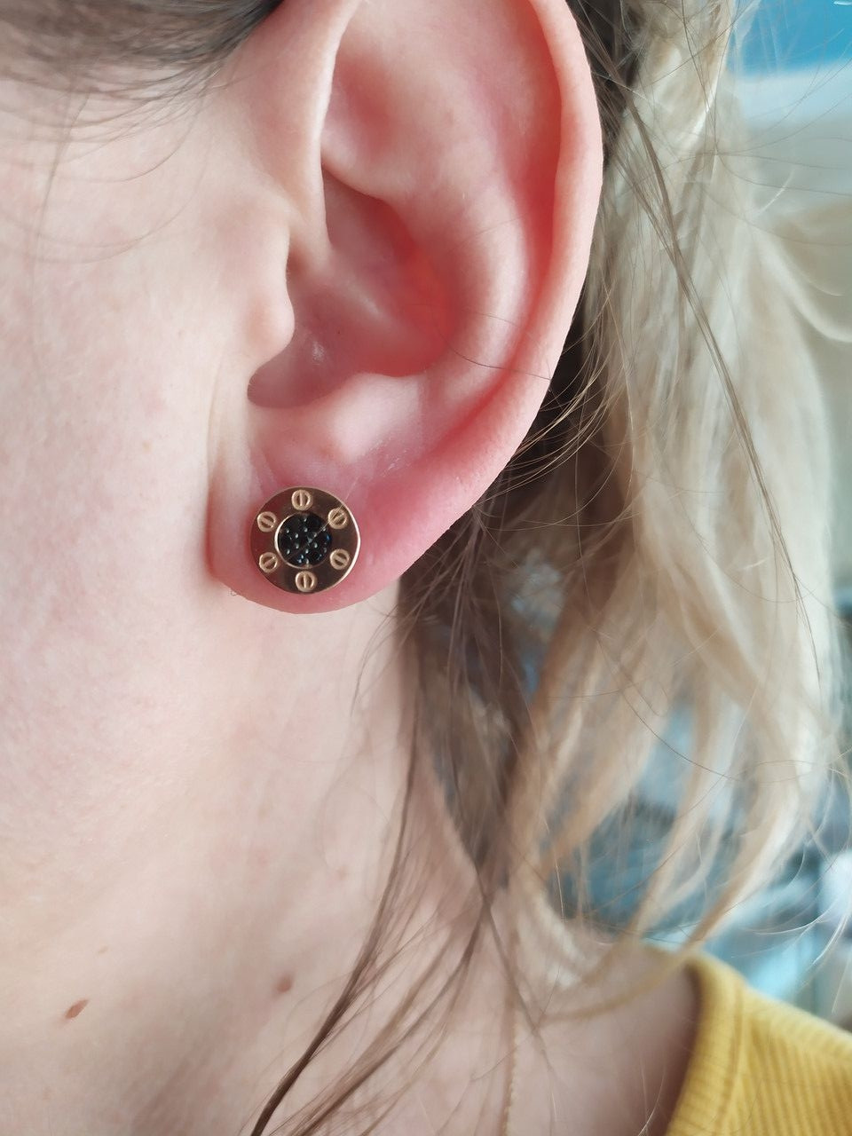 Сережки з чорним цирконієм, серьги пусеты с черными камнями - Зображення 2