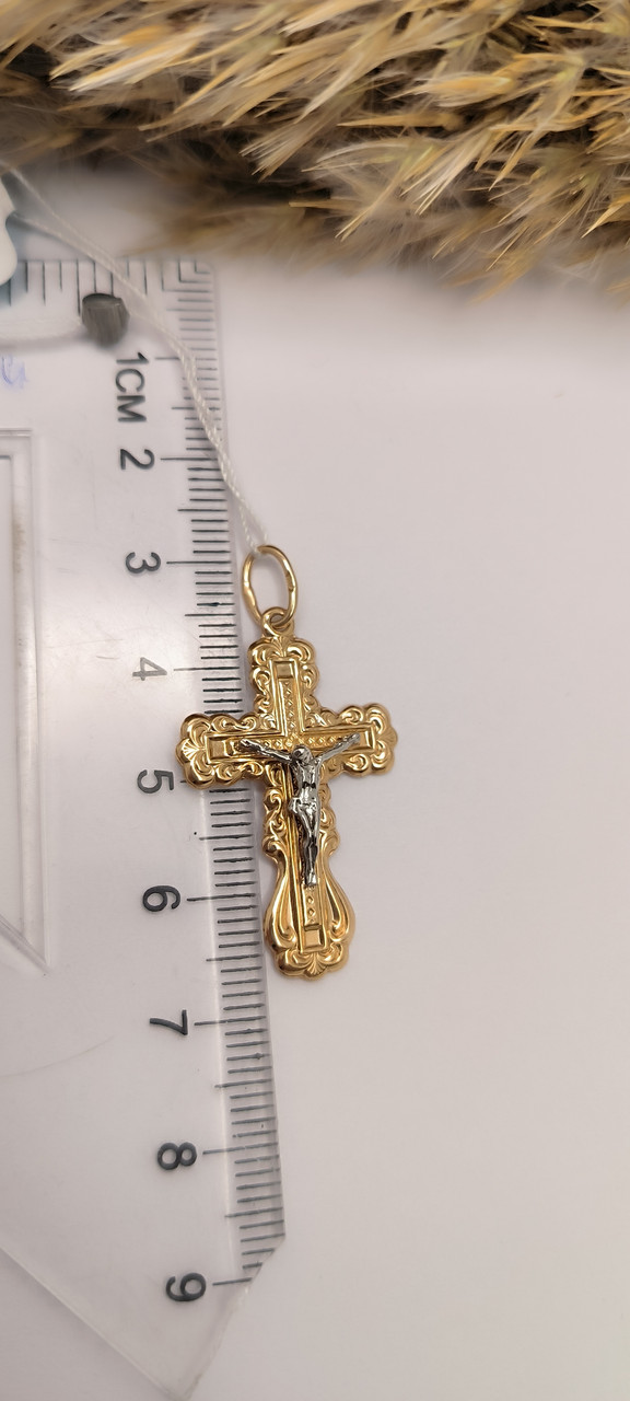 Золотий хрестик 585 проби в червоному та білому золоті - Зображення 2