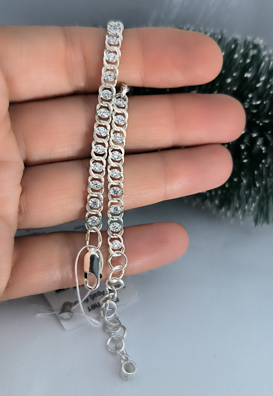 Срібний браслет 925 проби арабський бісмарк з вставкою фіаніту