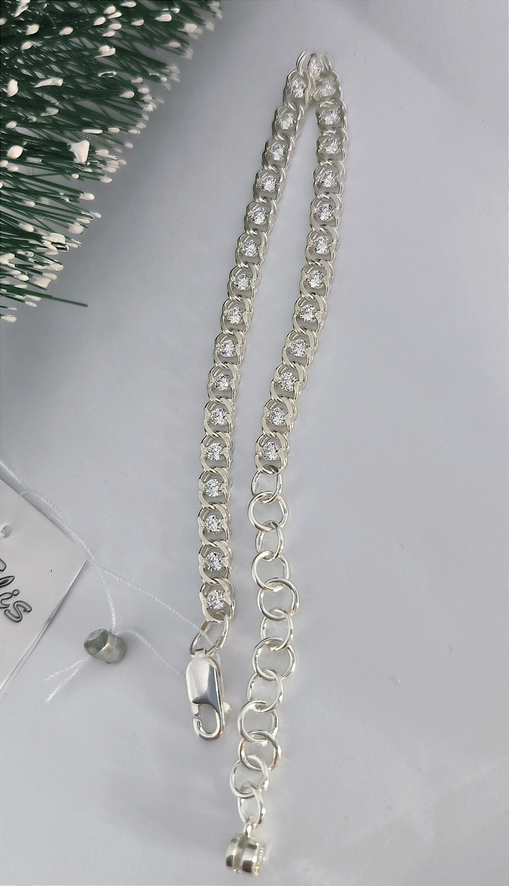 Срібний браслет 925 проби арабський бісмарк з вставкою фіаніту - Зображення 2