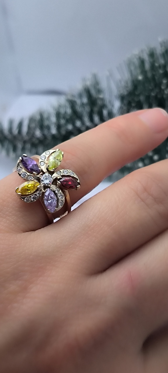 Жіноча золота каблучка в червоному та білому золоті 585 проби , вставка цирконій - Зображення 2