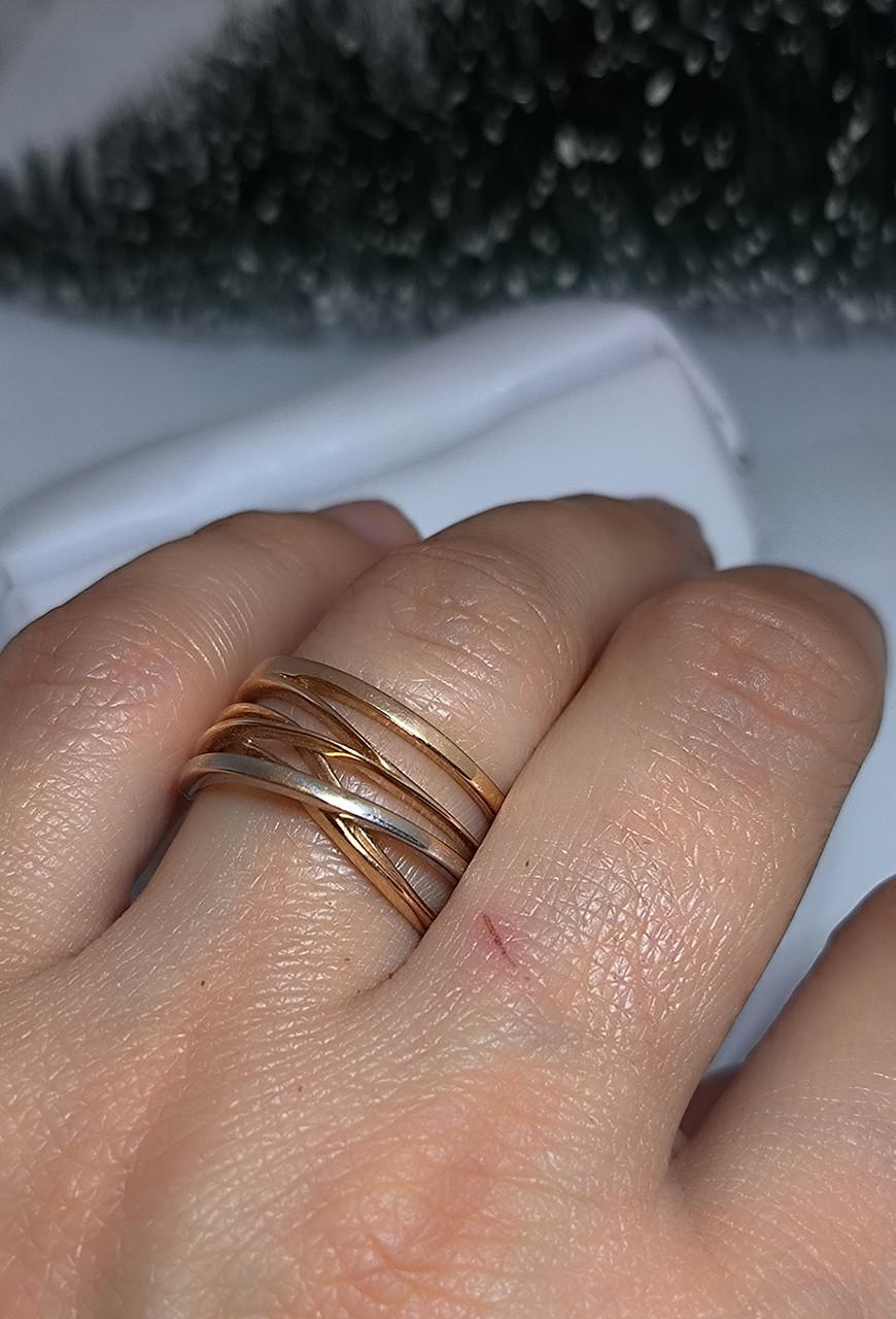 Золота каблучка 585 проби в червоному золоті з комбінованим білим золотом - Зображення 2