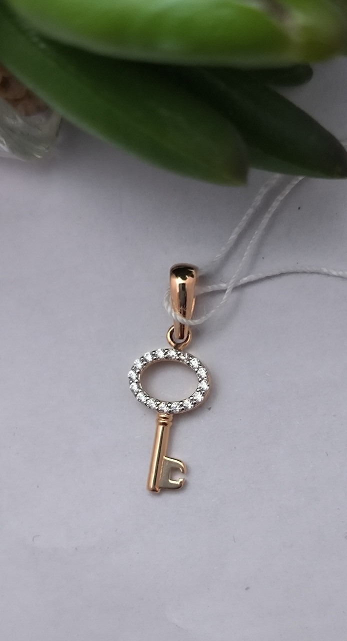 Золотий кулон ключ з цирконієм підвіска у вигляді ключа 311271