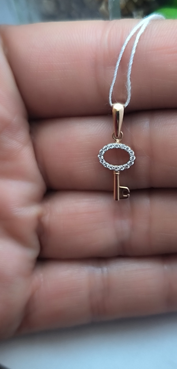 Золотий кулон ключ з цирконієм підвіска у вигляді ключа 311271 - Зображення 2