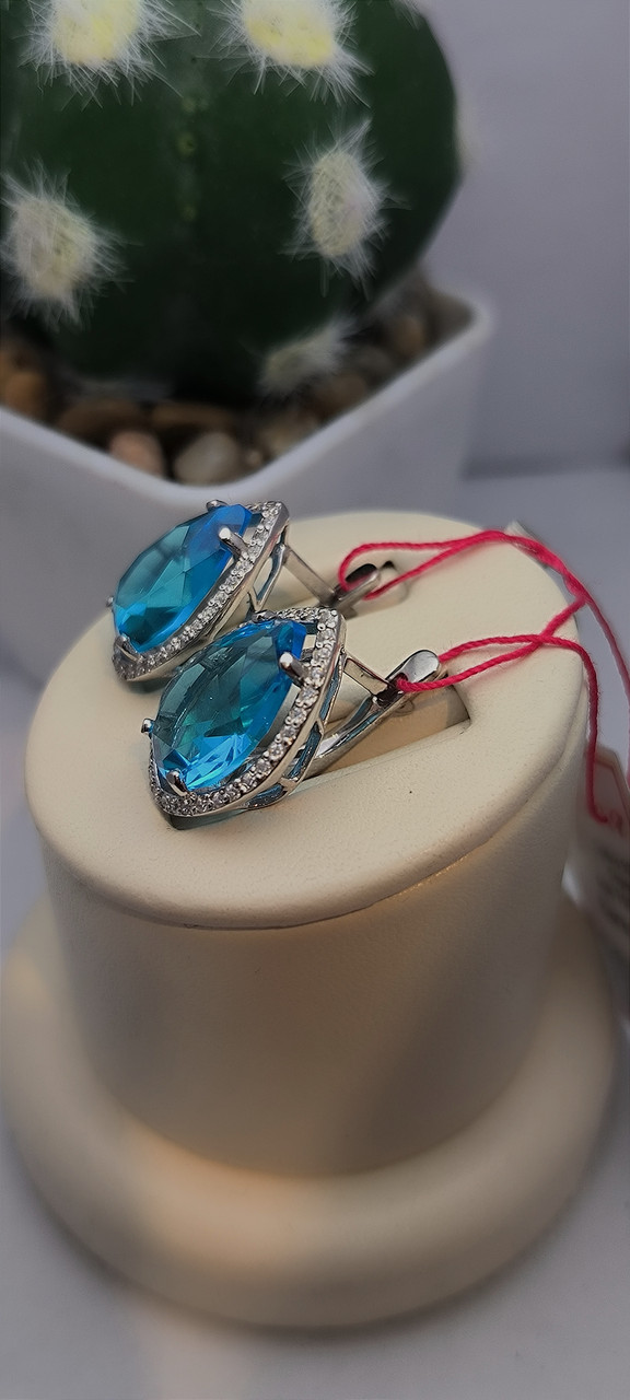 Срібні сережки 925 проби на англійськомку замку з вставкою цирконію - Зображення 2