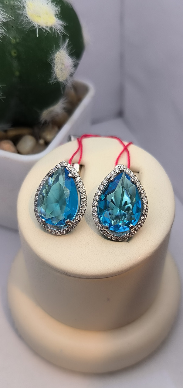 Срібні сережки 925 проби на англійськомку замку з вставкою цирконію