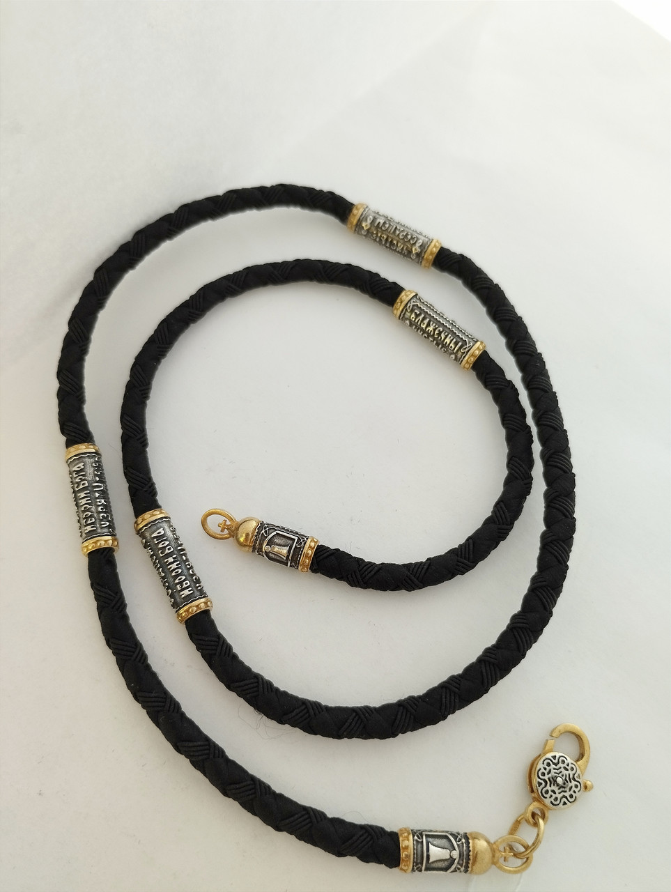 Срібний шнурок з позолотою.Шнурок зі вставками срібла.нитка на шию срібло.Шнурок на шию.