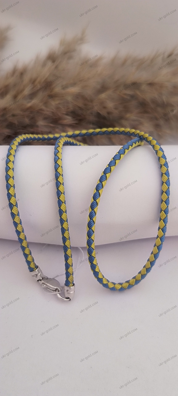 Жовто-блакитний шнурок з срібними вставками 925 проби - Зображення 2