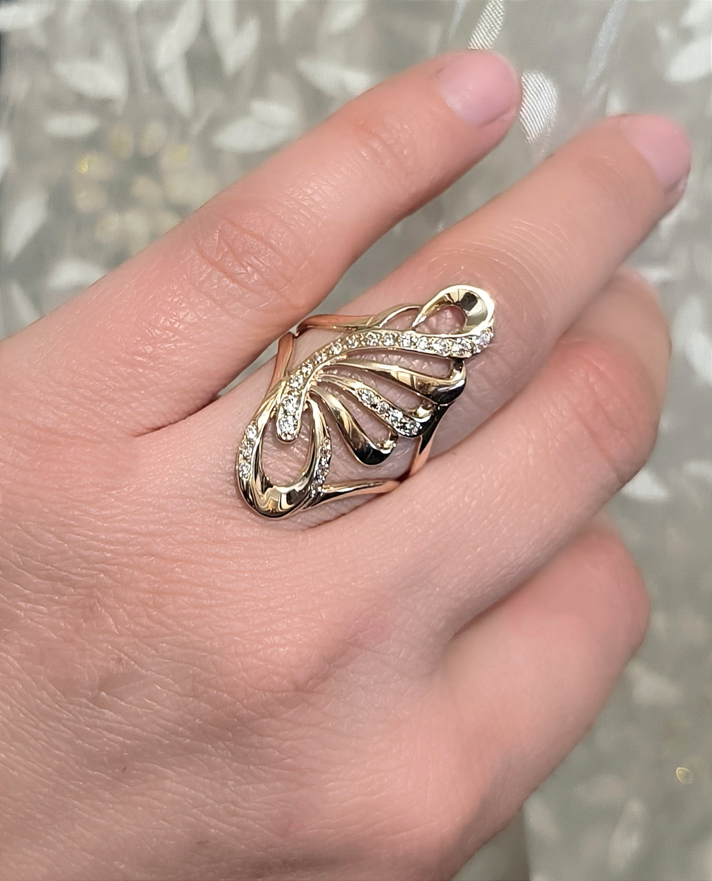 Каблучка з червоного золота 585 проби з вставкою цирконію - Зображення 3