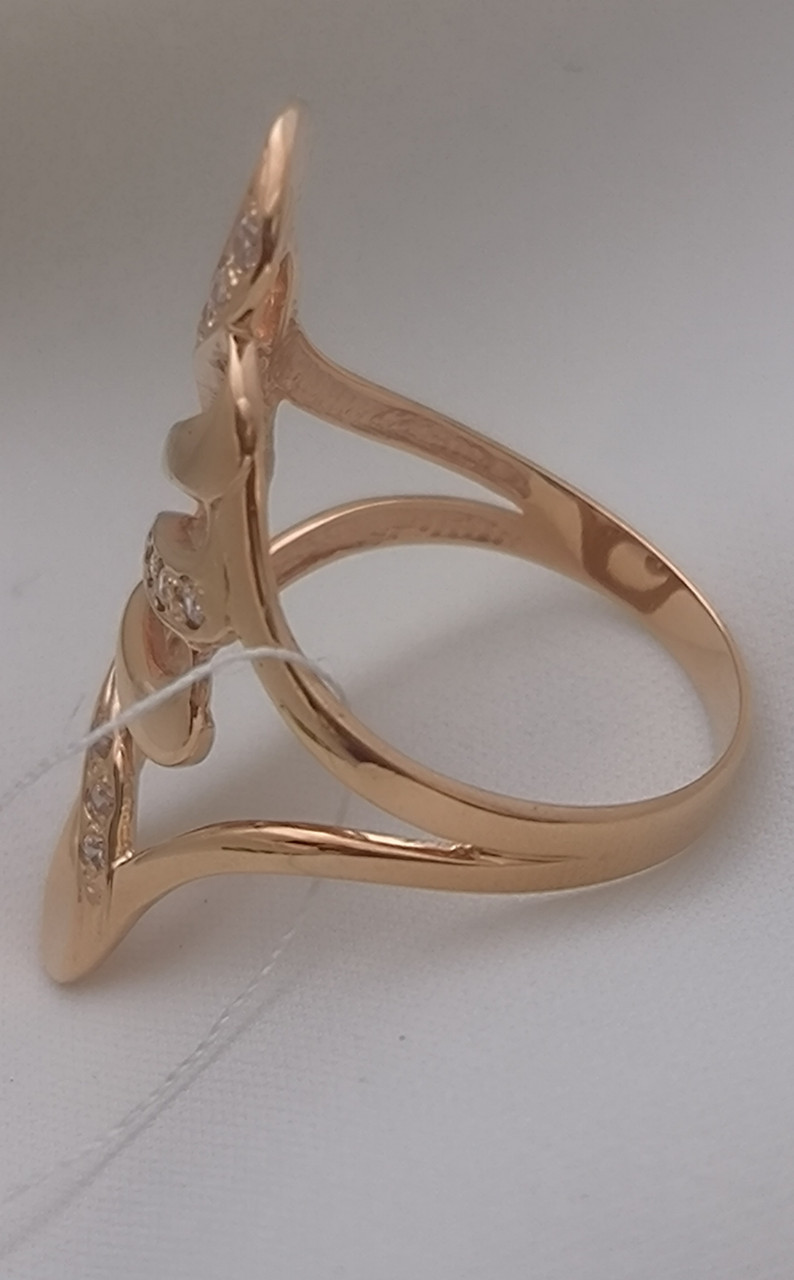 Каблучка з червоного золота 585 проби з вставкою цирконію - Зображення 2