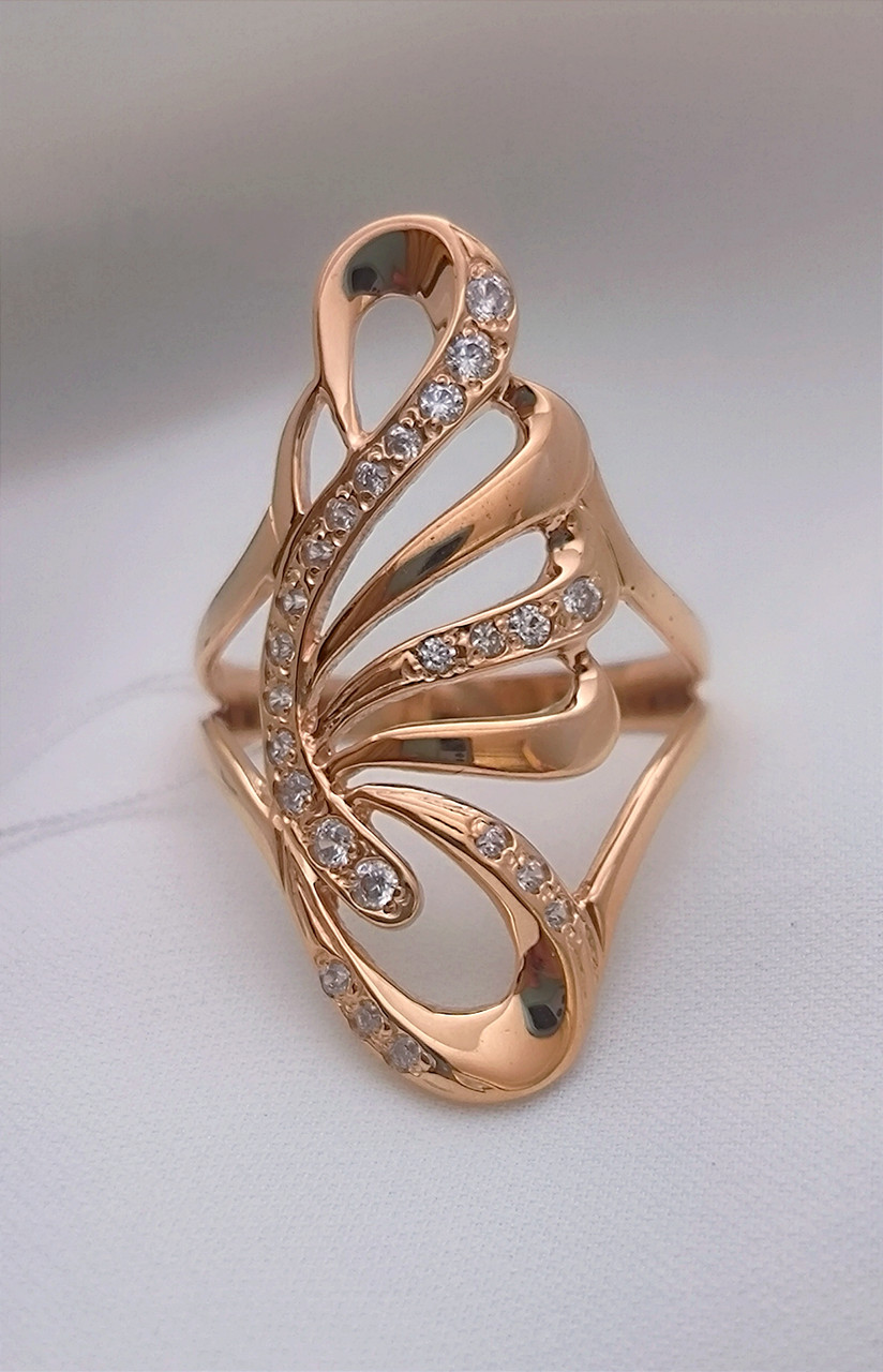 Каблучка з червоного золота 585 проби з вставкою цирконію