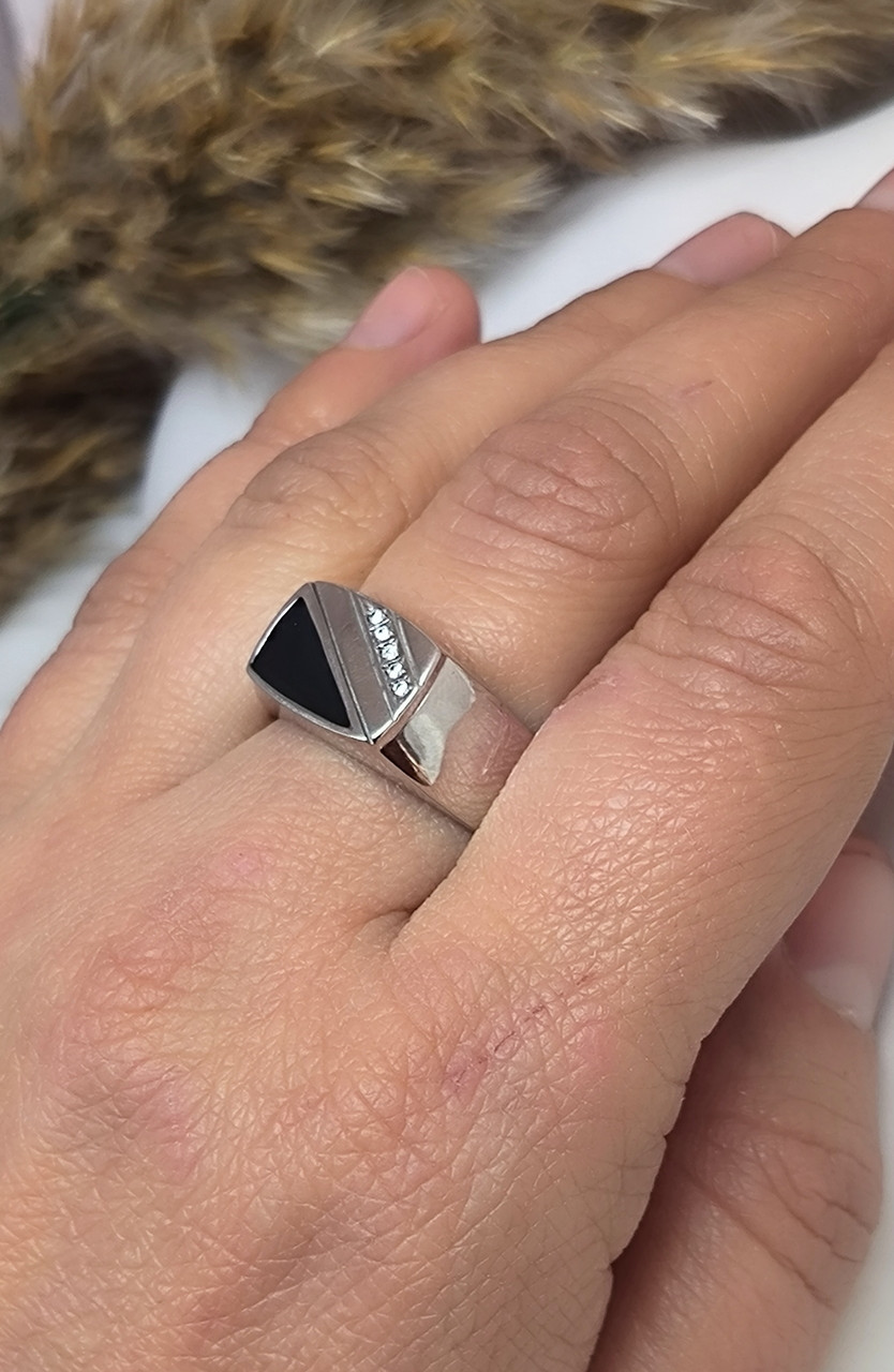 Срібний чоловічий перстень 925 проби з вставкою цирконію - Зображення 2