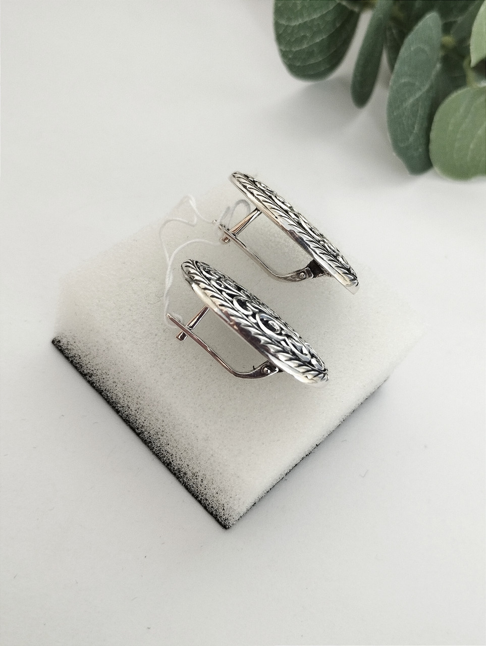 Срібні сережки 925 проби, срібні сережки без вставок, масивні прикраси - Зображення 3