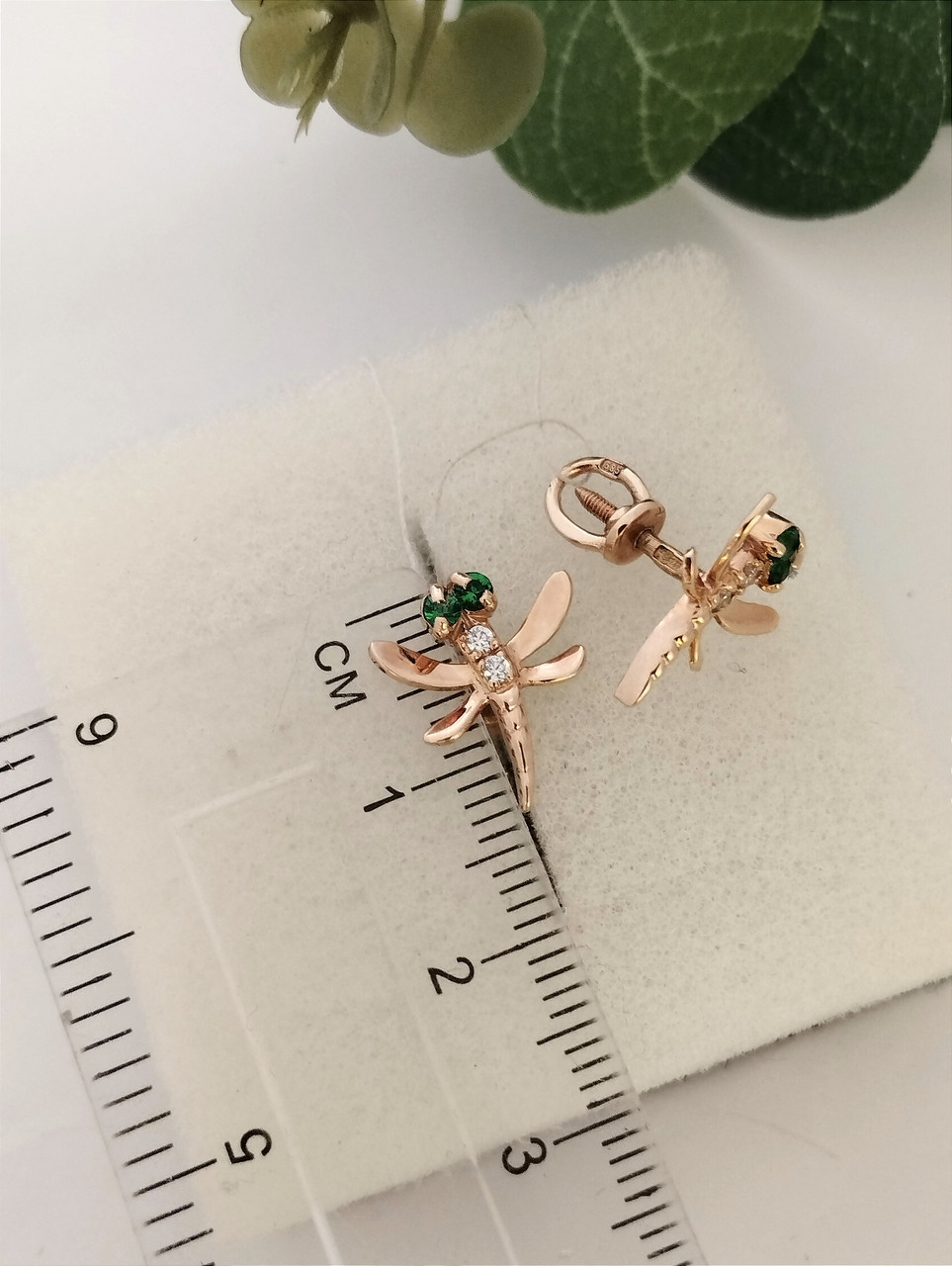 Золоті сережки з цирконієм, золотые серьги стрекоза - Зображення 2
