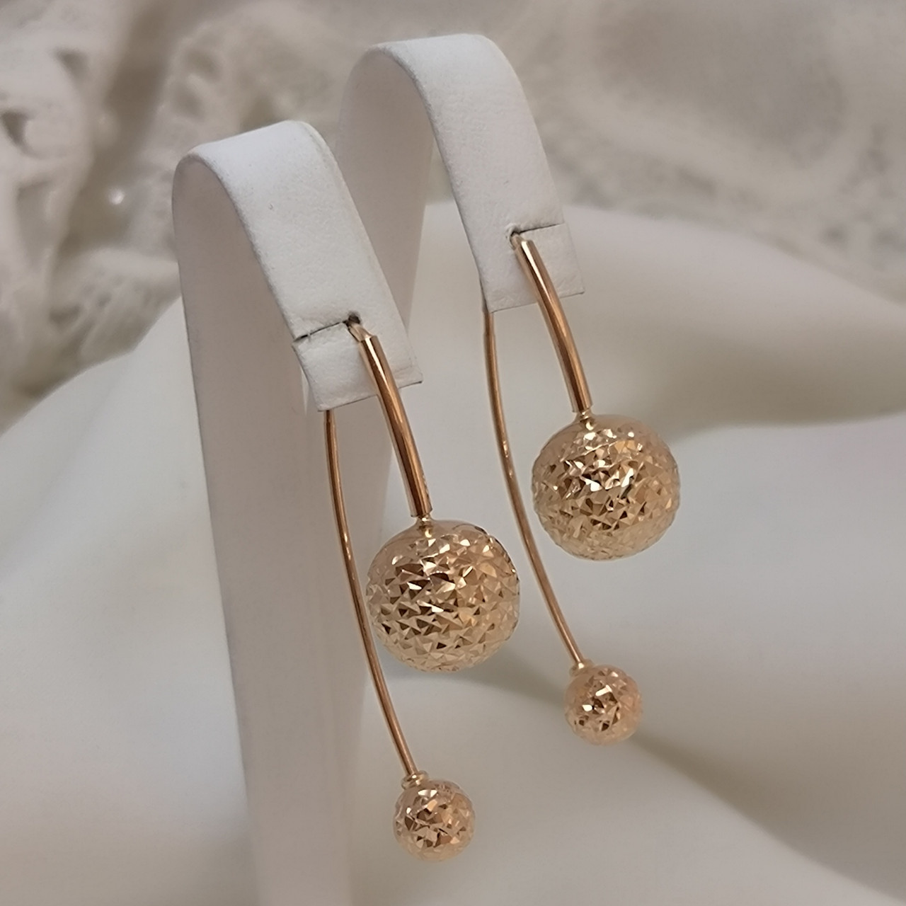 Золоті сережки з червоного золота 585 проби - Зображення 2