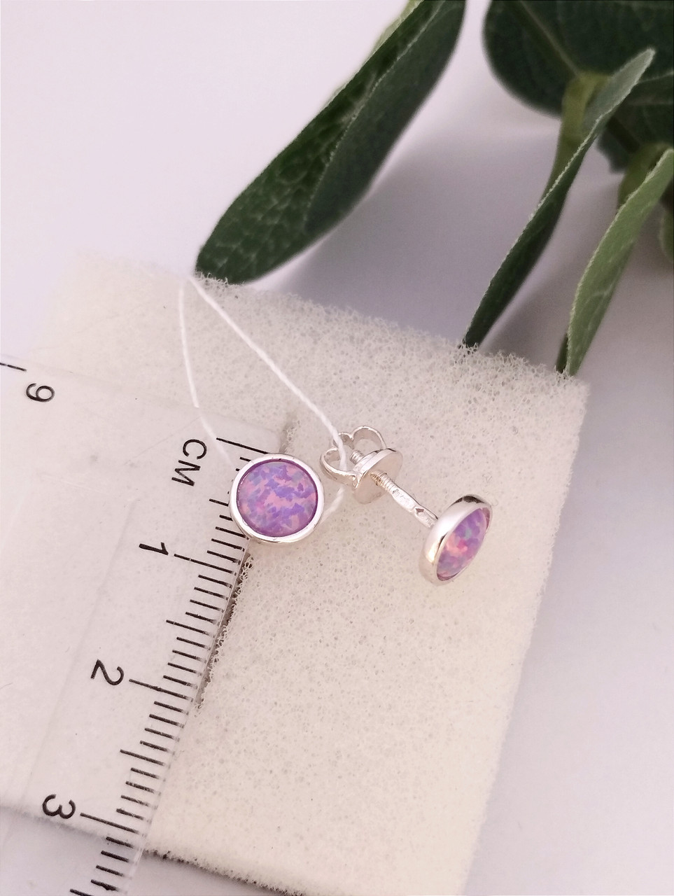 Срібні сережки гвоздики з опалом - Зображення 2