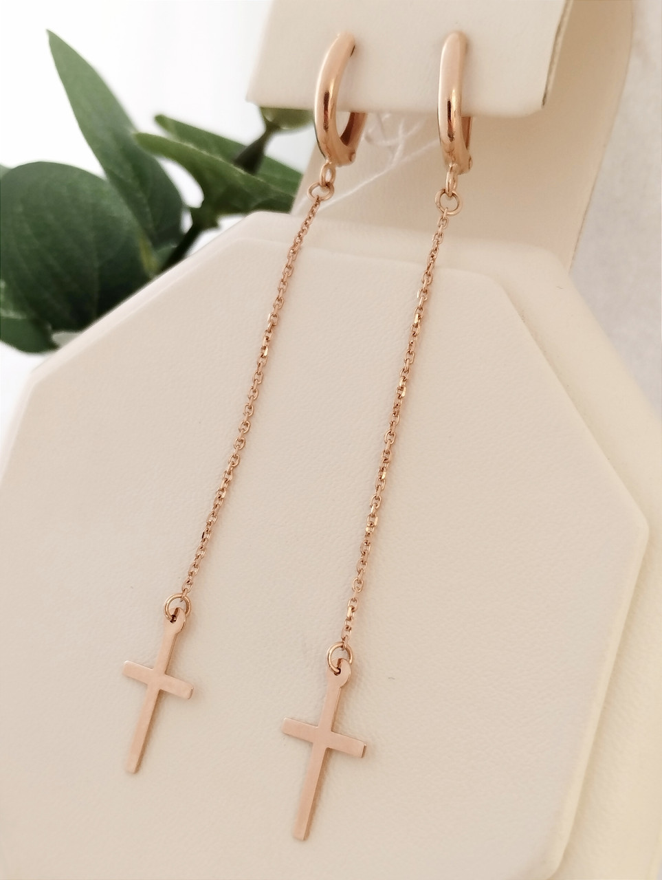 Золоті сережки хрестики золоті сережки хрестики золоті сережки висячі, довгі - Зображення 2